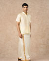Manyavar Men Cream Silk Half Shirt