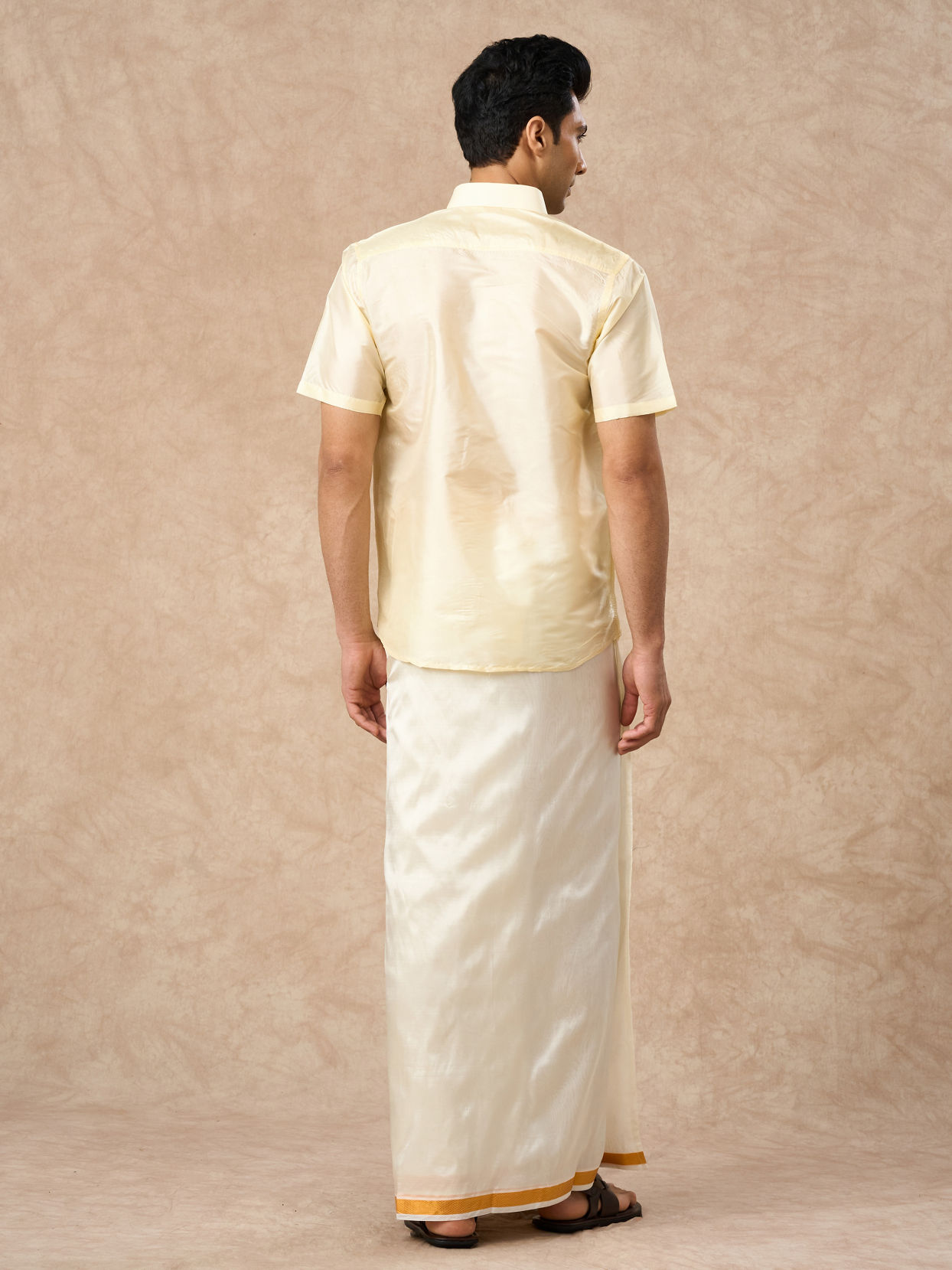 Manyavar Men Cream Silk Half Shirt
