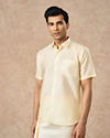 Manyavar Men Cream Silk Half Shirt