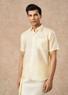 Manyavar Men Cream Silk Half Shirt