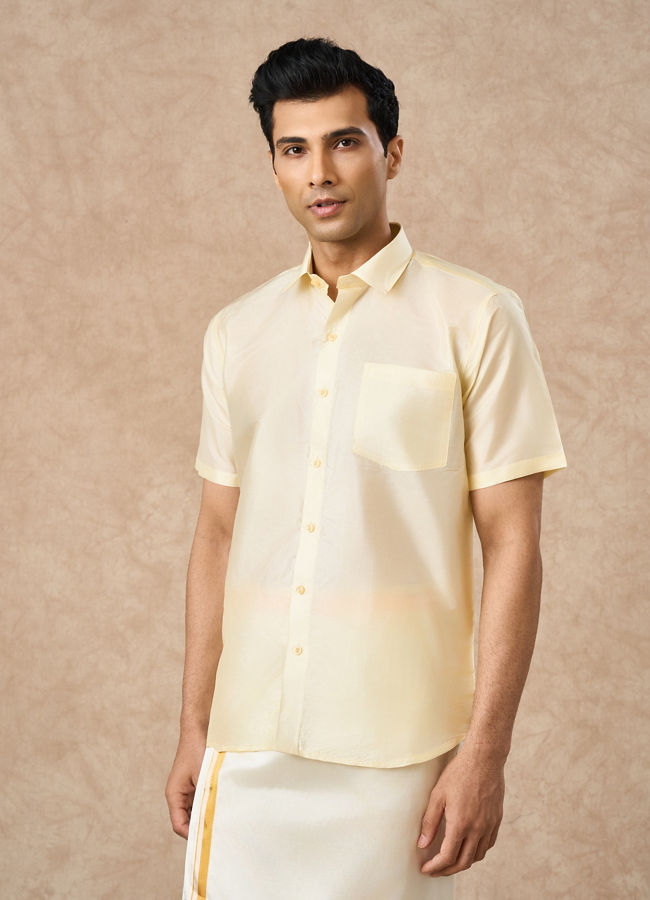 Manyavar Men Cream Silk Half Shirt