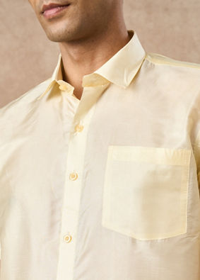 Manyavar Men Cream Silk Half Shirt