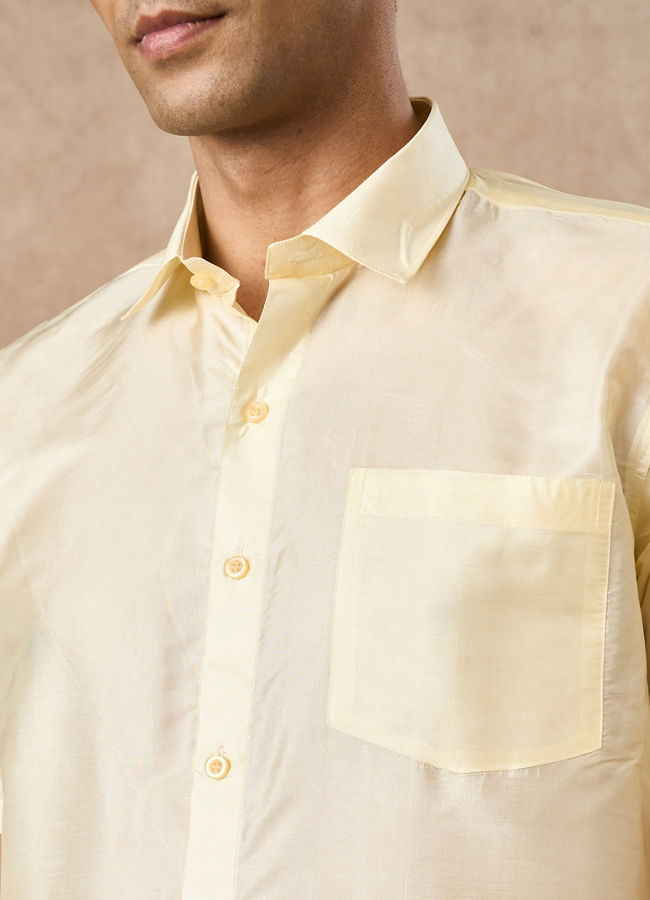 Manyavar Men Cream Silk Half Shirt