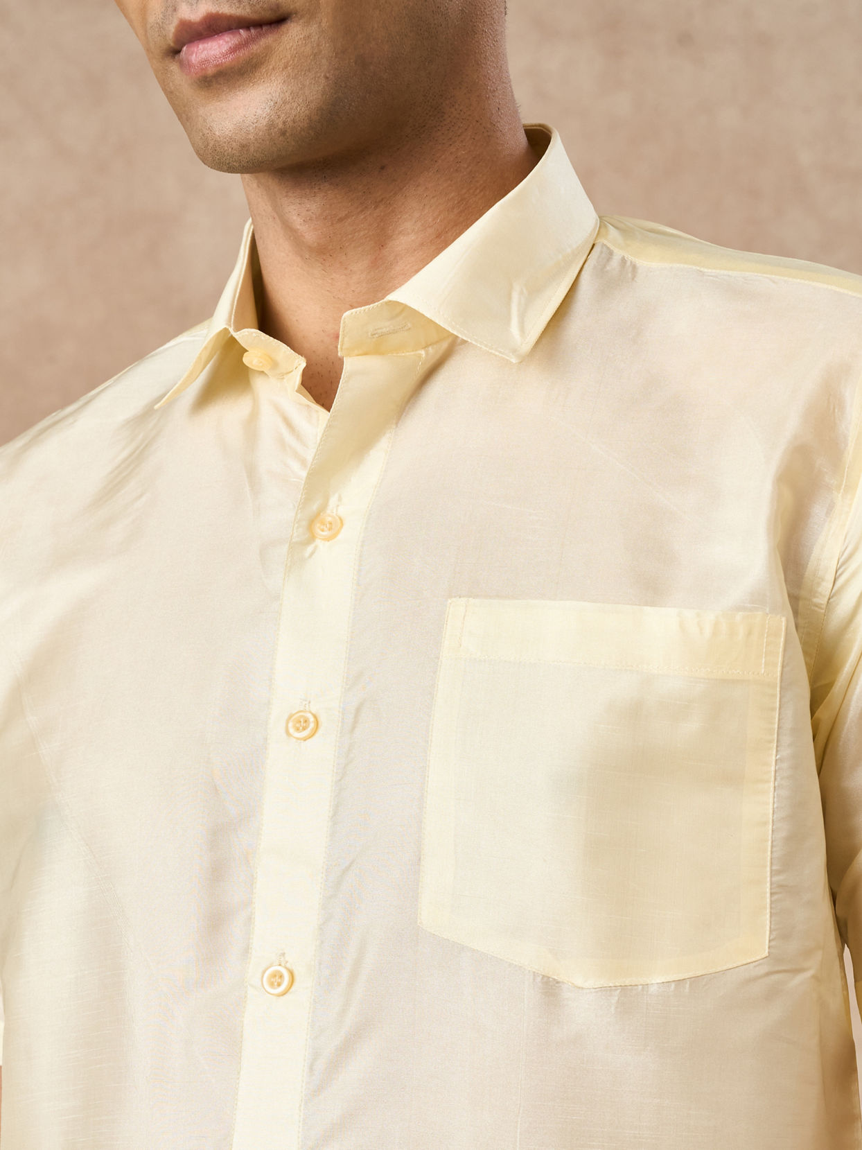 Manyavar Men Cream Silk Half Shirt