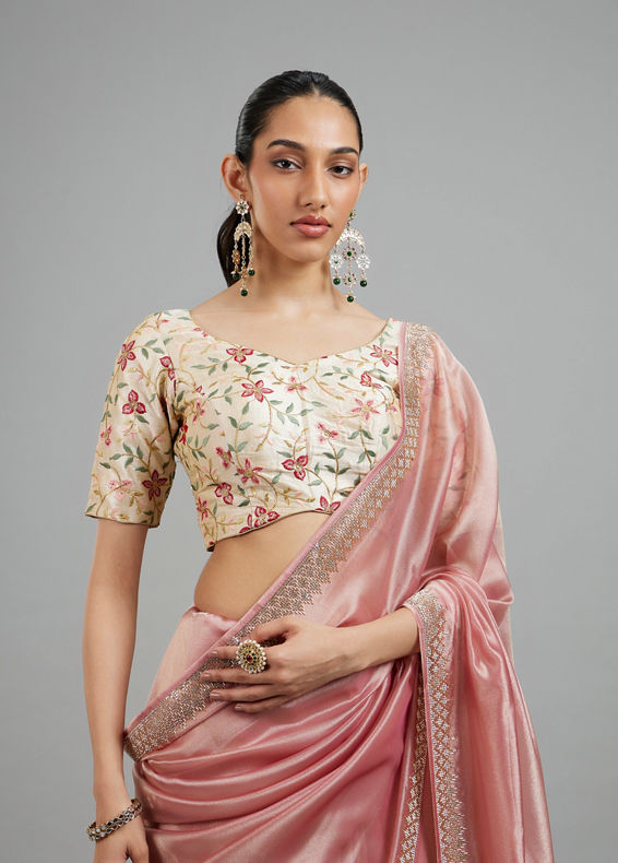 Mohey Women Beige Elegance Art Silk Blouse