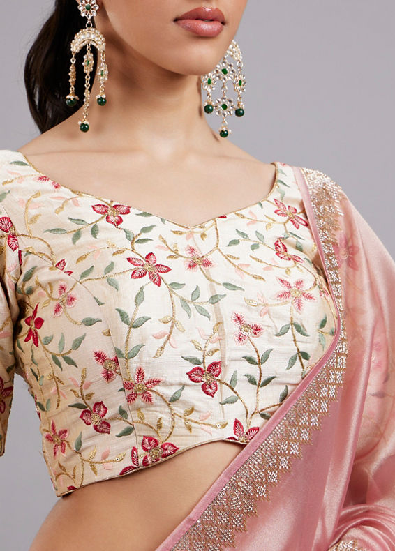 Mohey Women Beige Elegance Art Silk Blouse