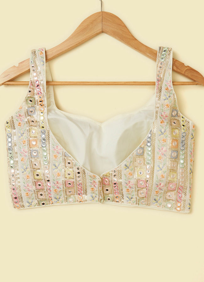 Mohey Women Cream Bel Buti Patterned Sequinned Blouse