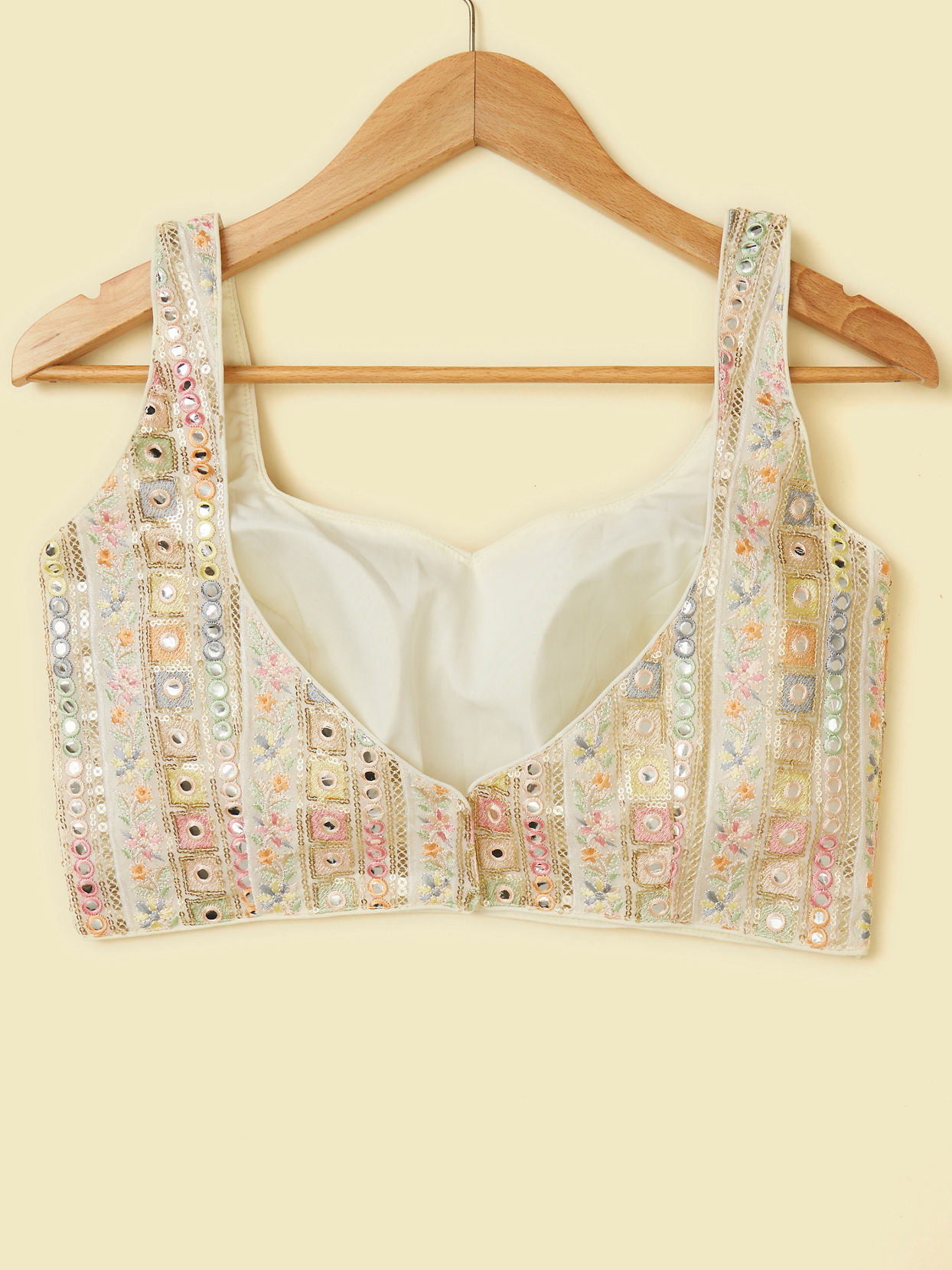 Mohey Women Cream Bel Buti Patterned Sequinned Blouse