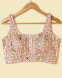 Mohey Women Pink Bel Buti Patterned Sequinned Blouse
