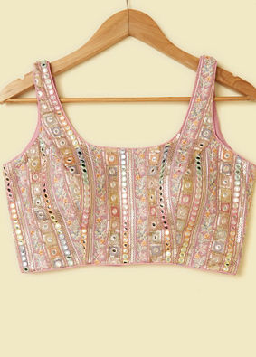 Mohey Women Pink Bel Buti Patterned Sequinned Blouse