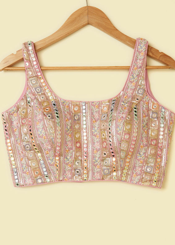 Mohey Women Pink Bel Buti Patterned Sequinned Blouse