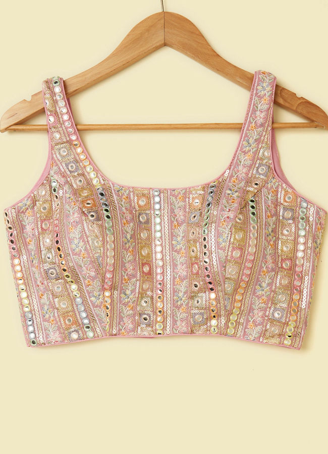 Mohey Women Pink Bel Buti Patterned Sequinned Blouse