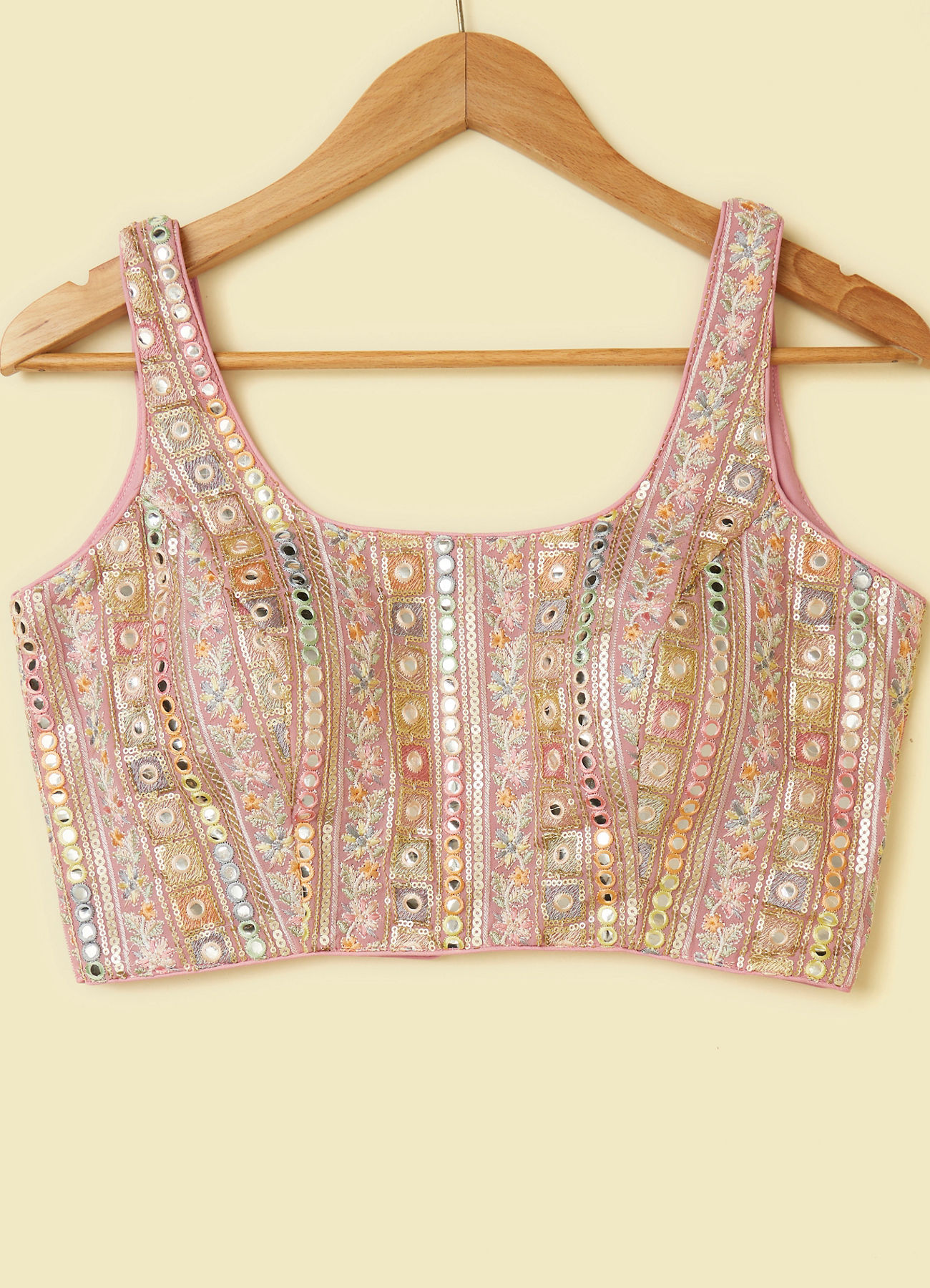 Mohey Women Pink Bel Buti Patterned Sequinned Blouse