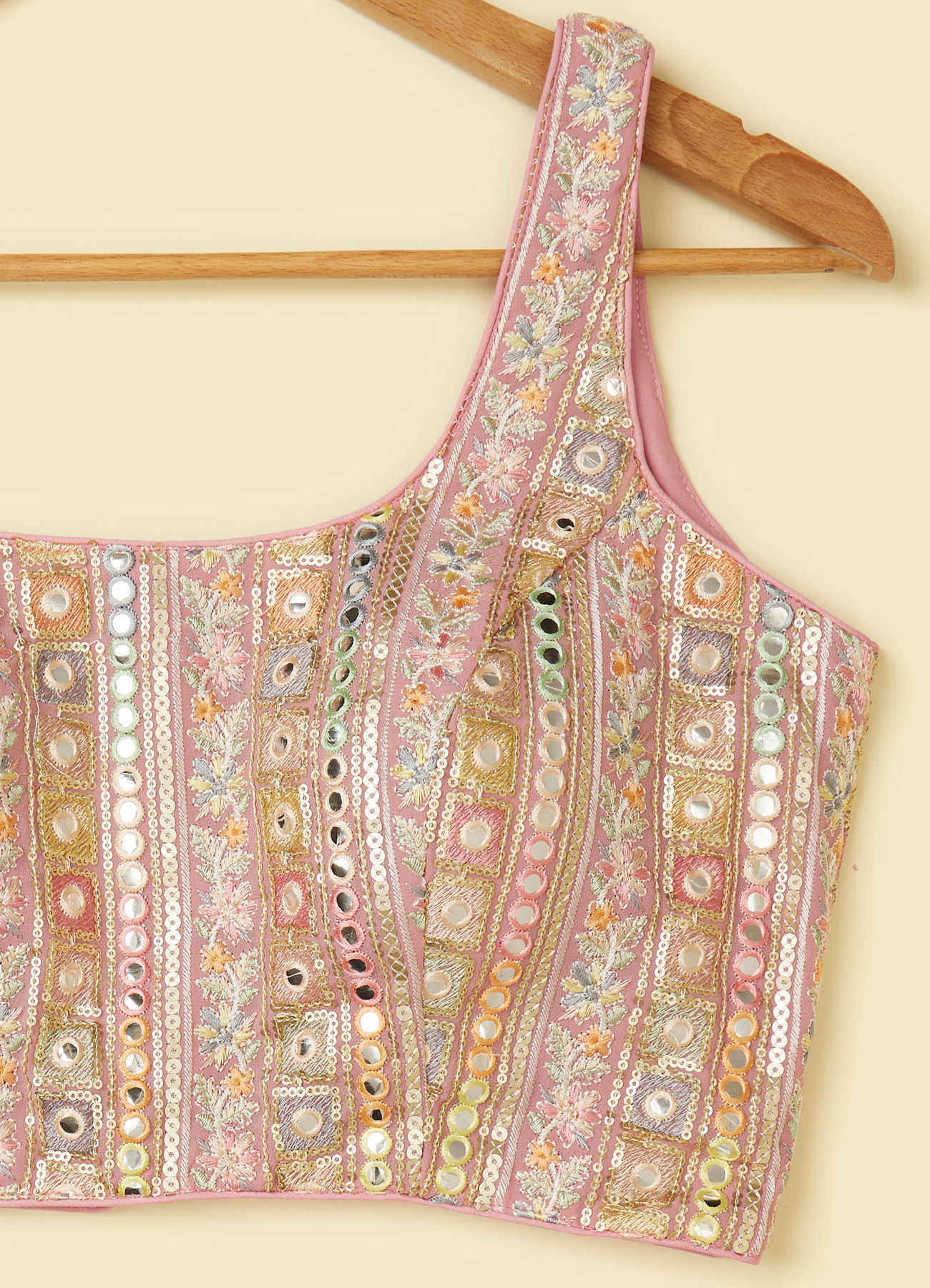 Mohey Women Pink Bel Buti Patterned Sequinned Blouse