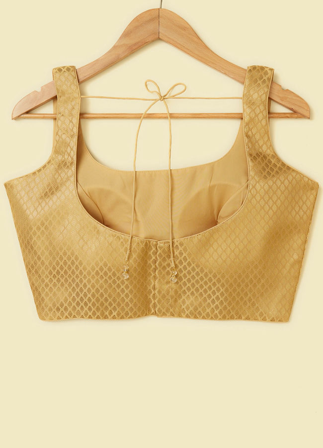 Mohey Women Gold Floral Buta Jaal Patterned Blouse
