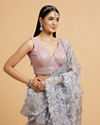 Mohey Women Baby Pink Stone Embellished Blouse with V Neck
