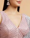 Mohey Women Baby Pink Stone Embellished Blouse with V Neck
