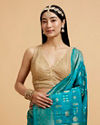 Mohey Women Gold Stone Embellished Blouse with V Neck