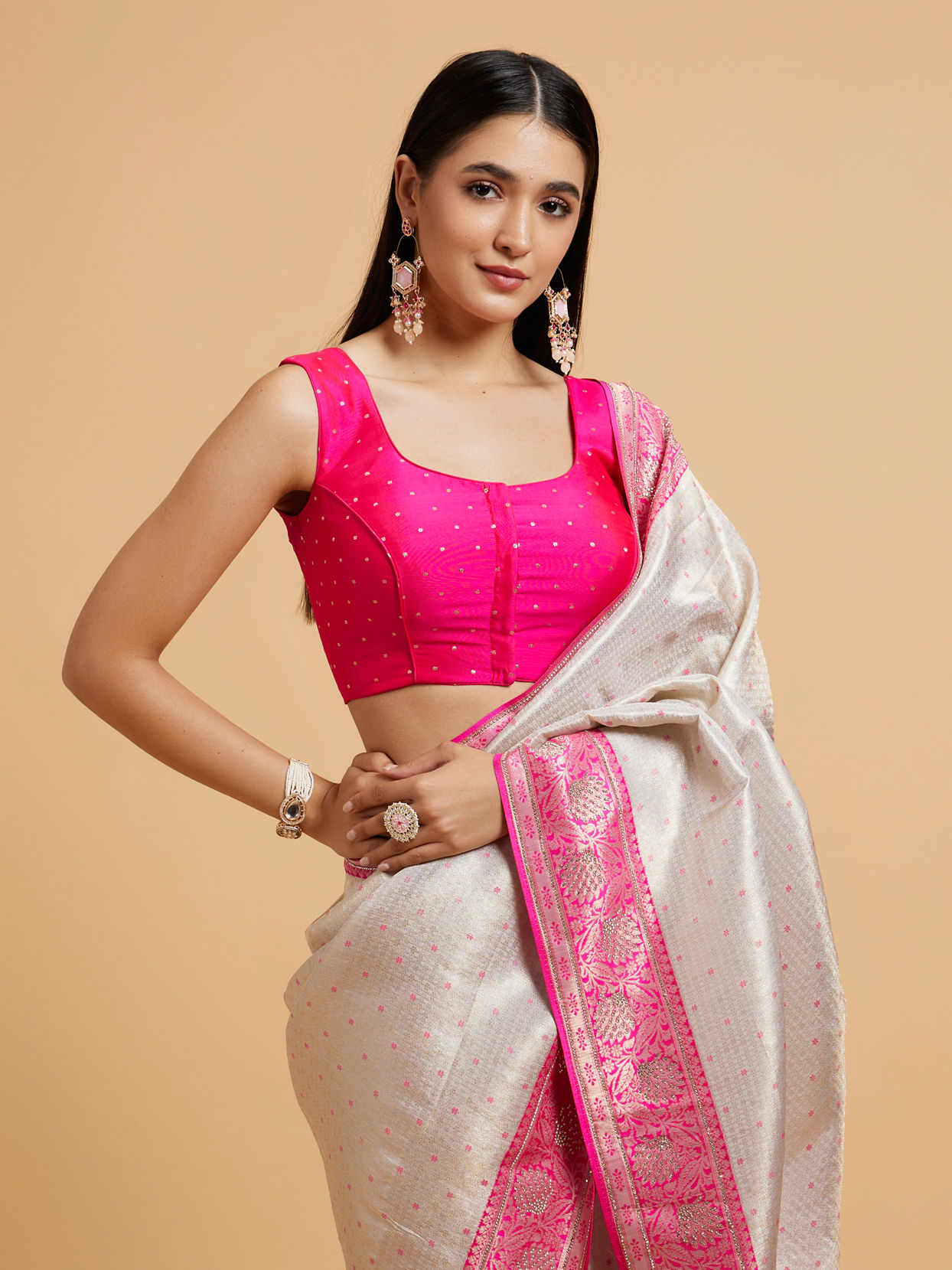 Mohey Women Rani Pink Princess Cut Dotted Patterned Blouse