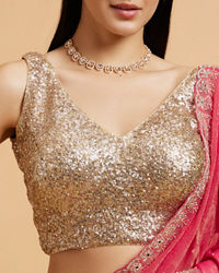 Mohey Women Gold Sequin Embellished Sleeveless Blouse with V Neck