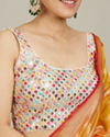 Mohey Women Soft Cream Kaleidoscopic Grid Patterned Blouse with Sequin Work
