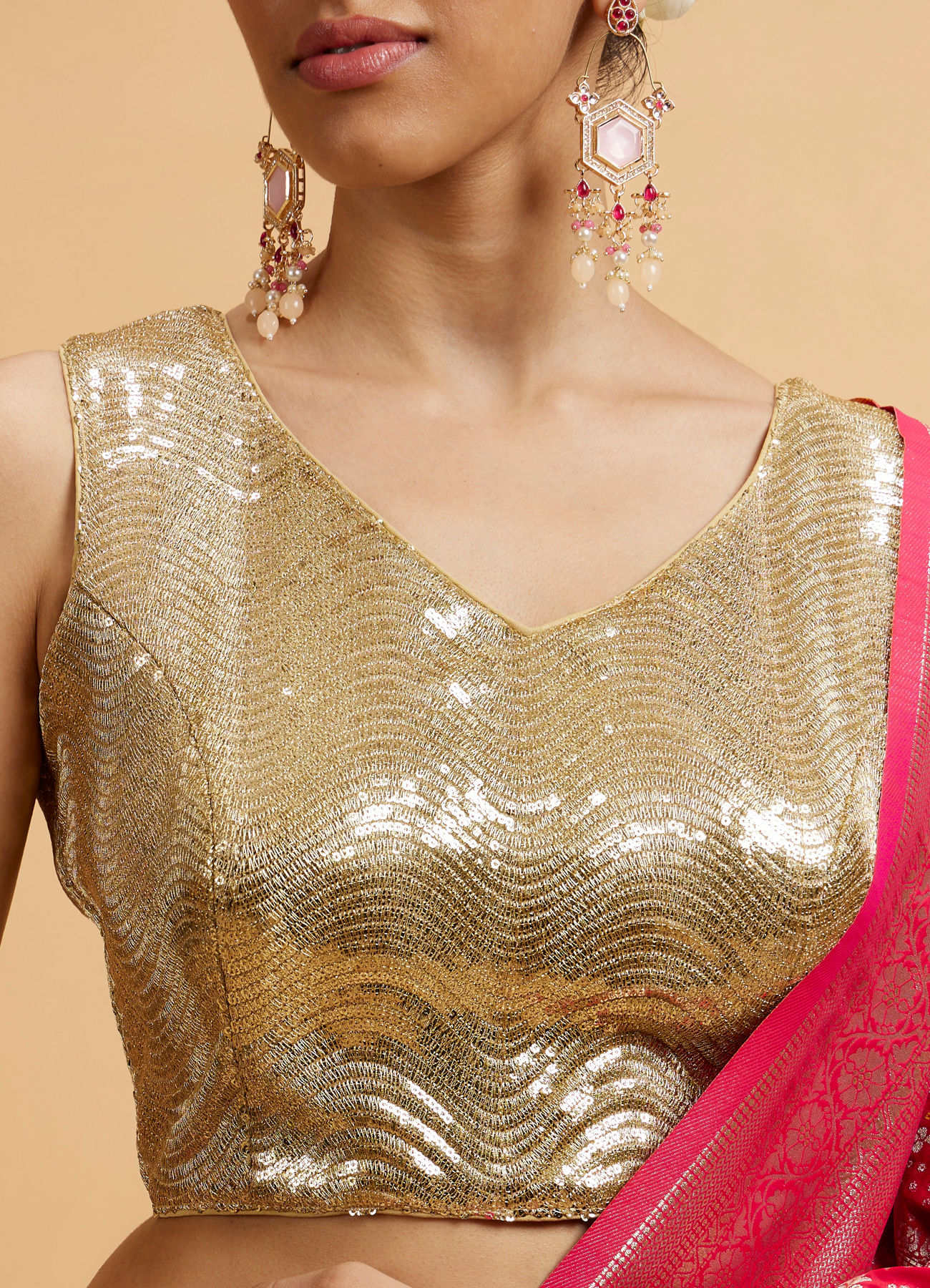 Mohey Women Gold Sequin Embellished Blouse