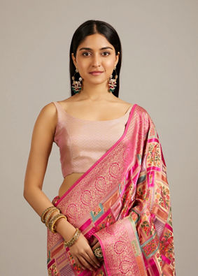 Mohey Women Baby Pink Chevron Patterned Sleeveless Blouse with Square Neck