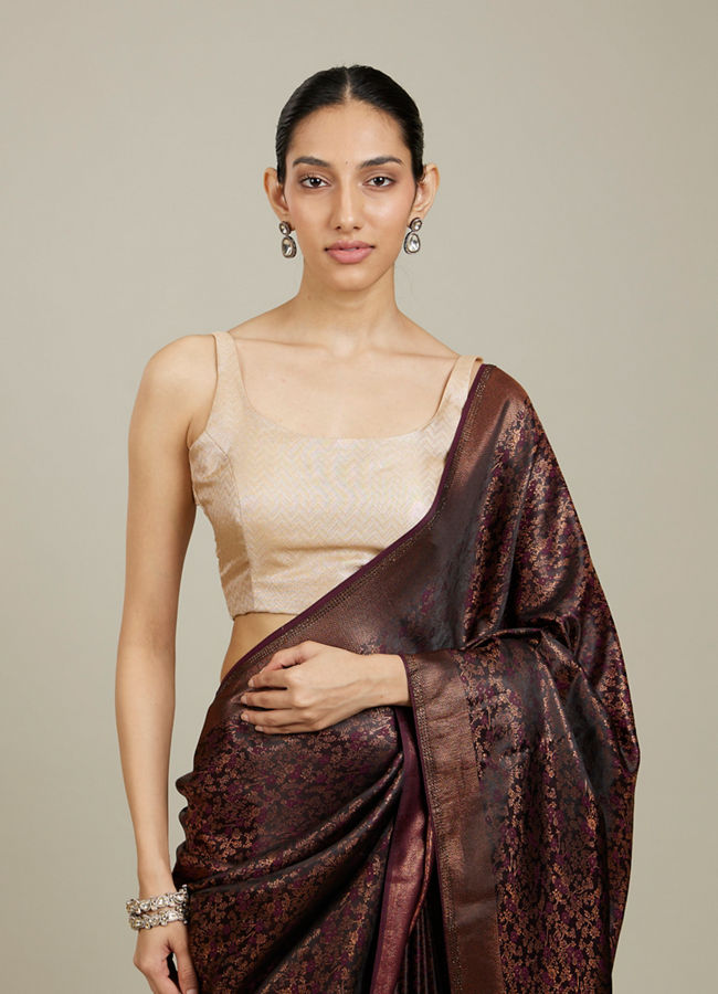 Mohey Women Sand Beige Chevron Patterned Sleeveless Blouse with Square Neck