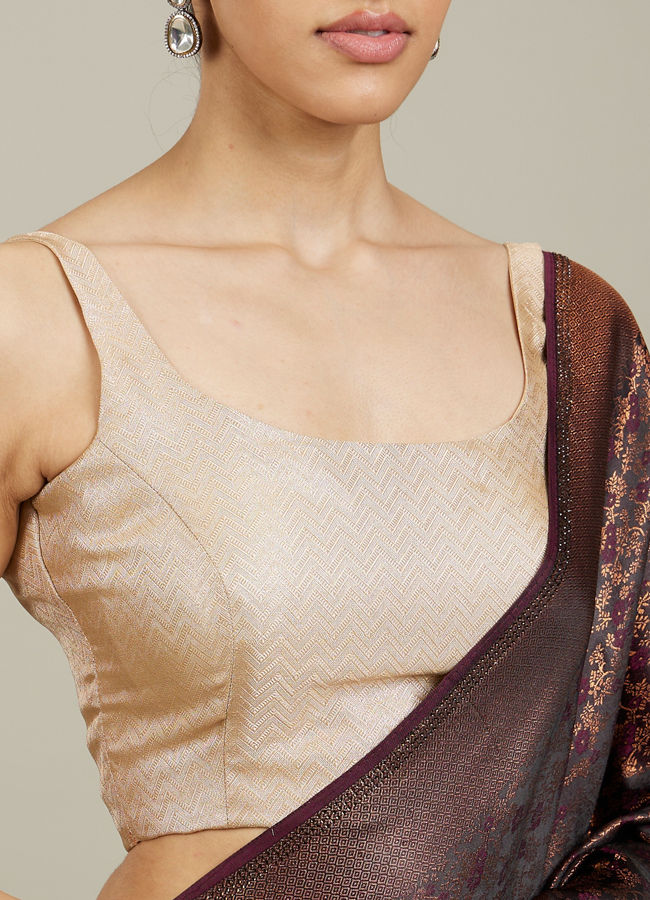 Mohey Women Sand Beige Chevron Patterned Sleeveless Blouse with Square Neck