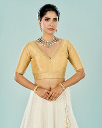 Mohey Women Beige Art Silk Festive Blouse