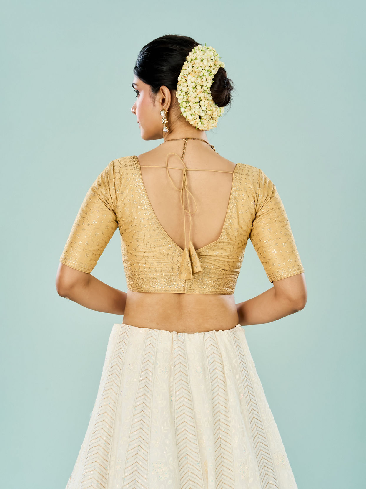 Mohey Women Beige Art Silk Festive Blouse