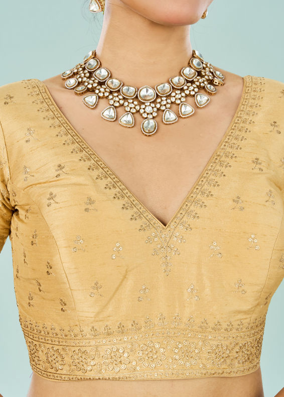 Mohey Women Beige Art Silk Festive Blouse