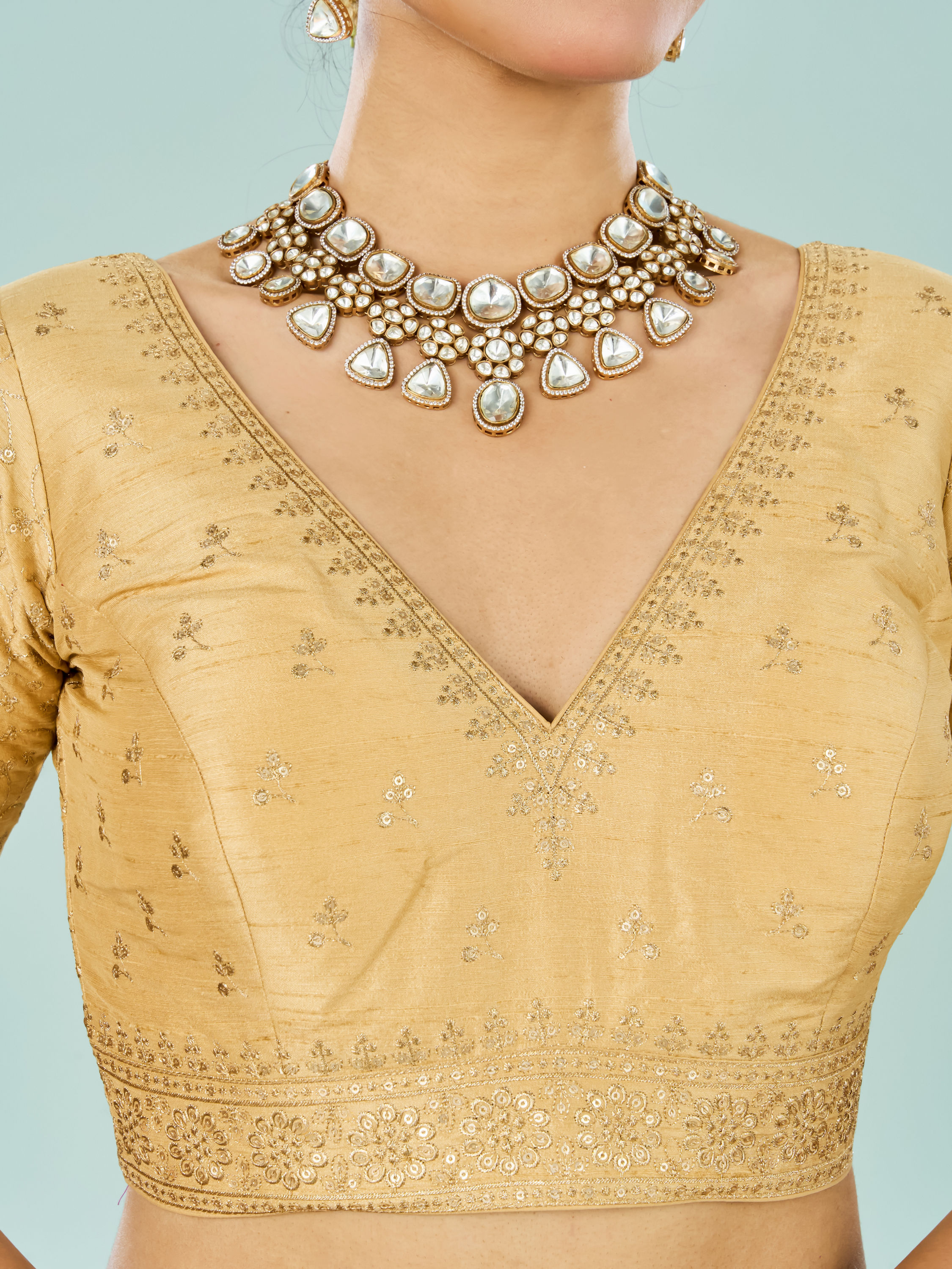 Mohey Women Beige Art Silk Festive Blouse