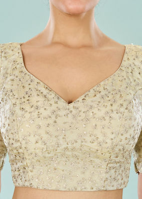 Mohey Women Cream Sequin Work Blouse