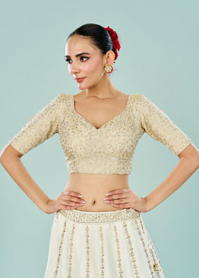 Mohey Women Cream Sequin Work Blouse