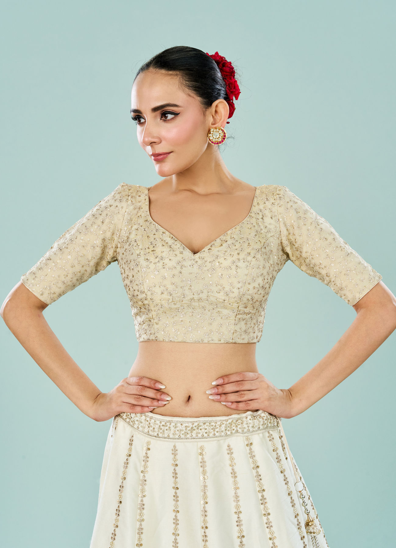 Mohey Women Cream Art Silk Blouse