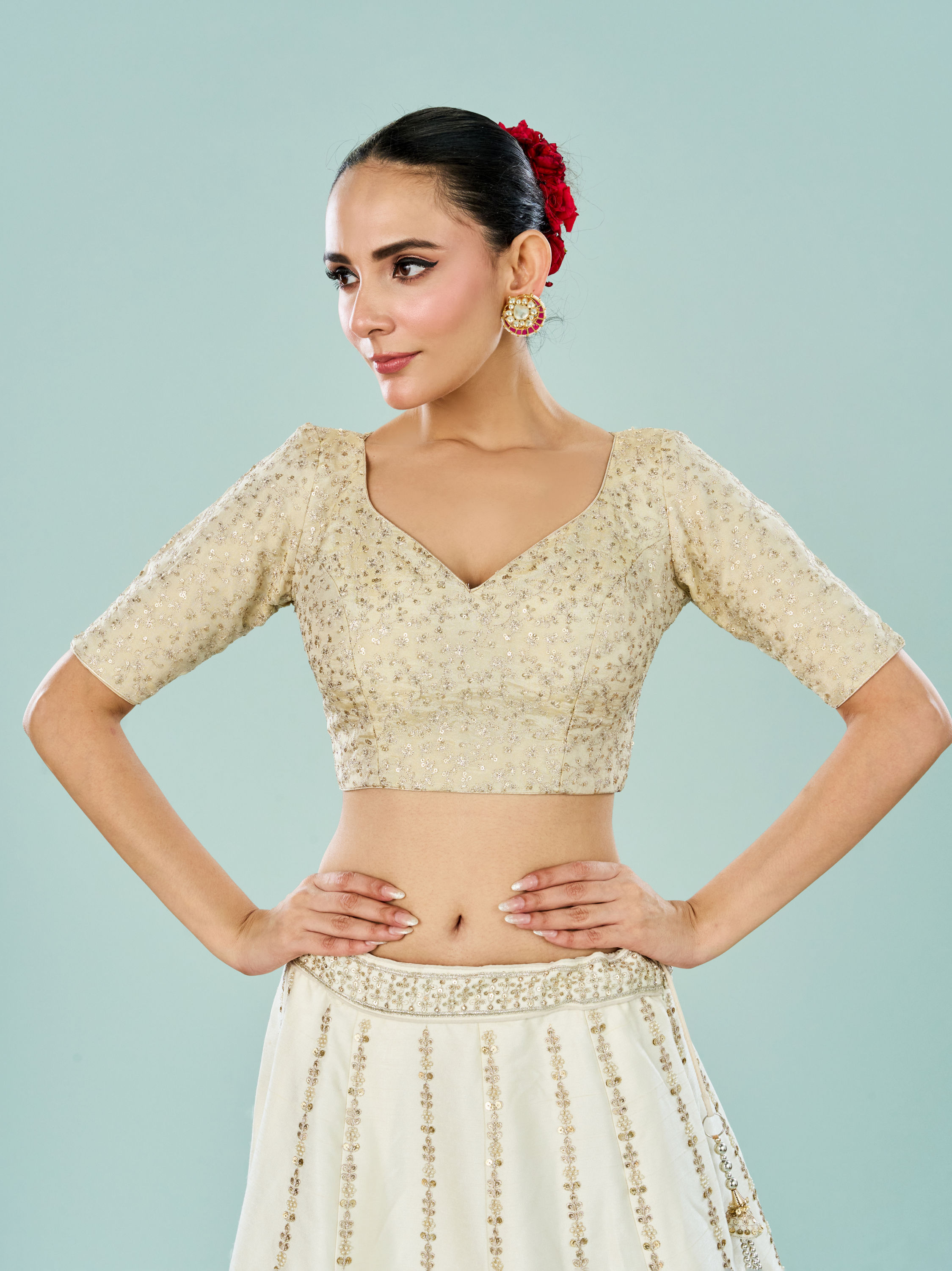 Mohey Women Cream Art Silk Blouse