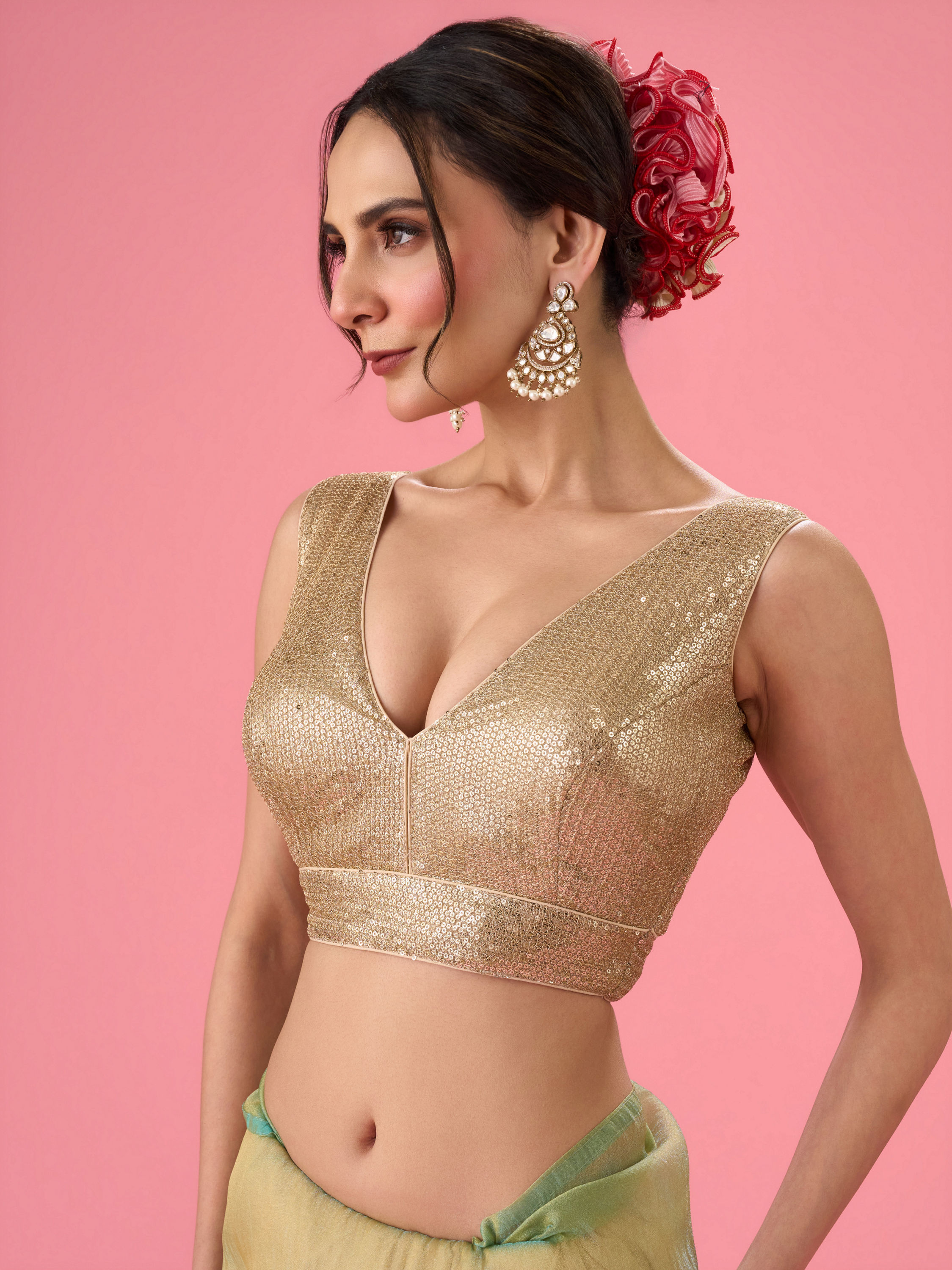 Mohey Women Elegant Cream Georgette Blouse