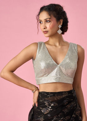 Mohey Women Grey Georgette Blouse with Sequin Detail