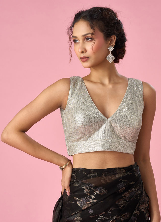 Mohey Women Grey Georgette Blouse with Sequin Detail