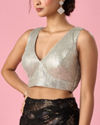 Mohey Women Grey Georgette Blouse with Sequin Detail