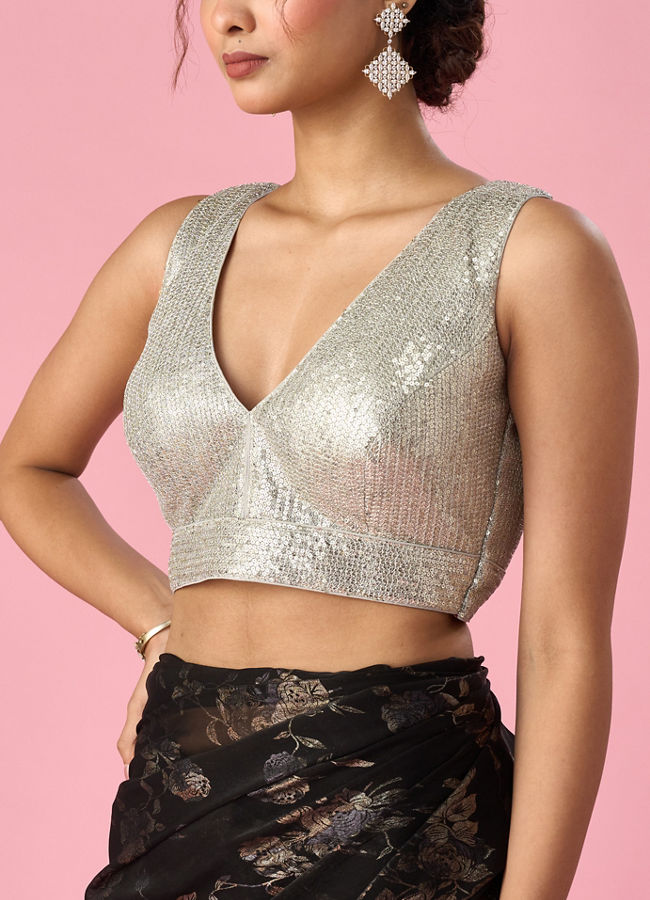 Mohey Women Grey Georgette Blouse with Sequin Detail