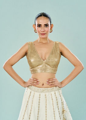 Mohey Women Beige Georgette Festive Blouse