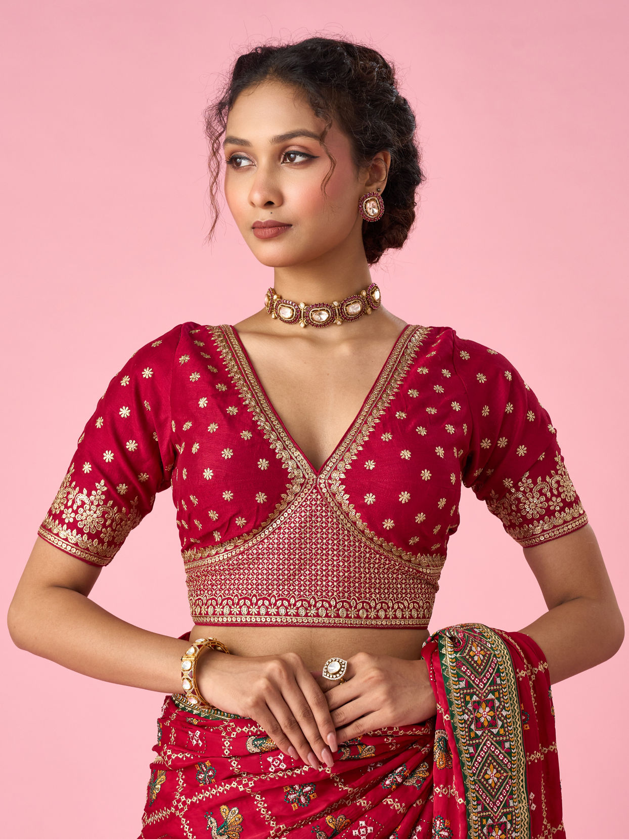 Mohey Women Pink Art Silk Blouse with Sequin Work
