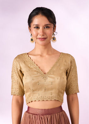 Mohey Women Beige Silk Blouse with Sequin Work