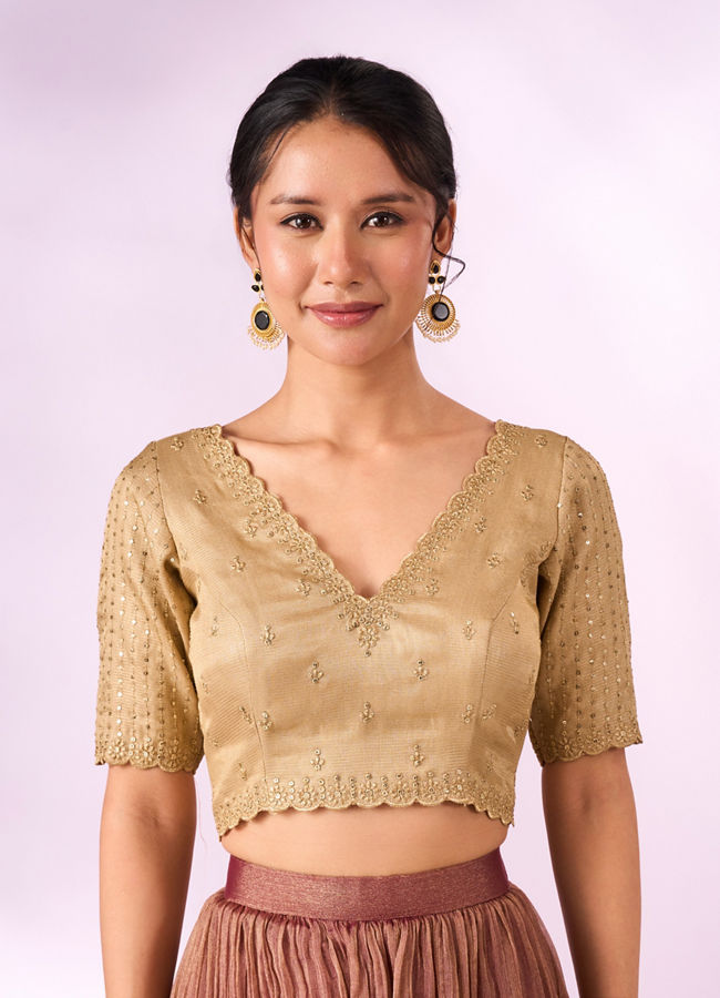 Mohey Women Beige Silk Blouse with Sequin Work