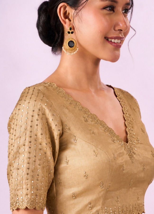 Mohey Women Beige Silk Blouse with Sequin Work