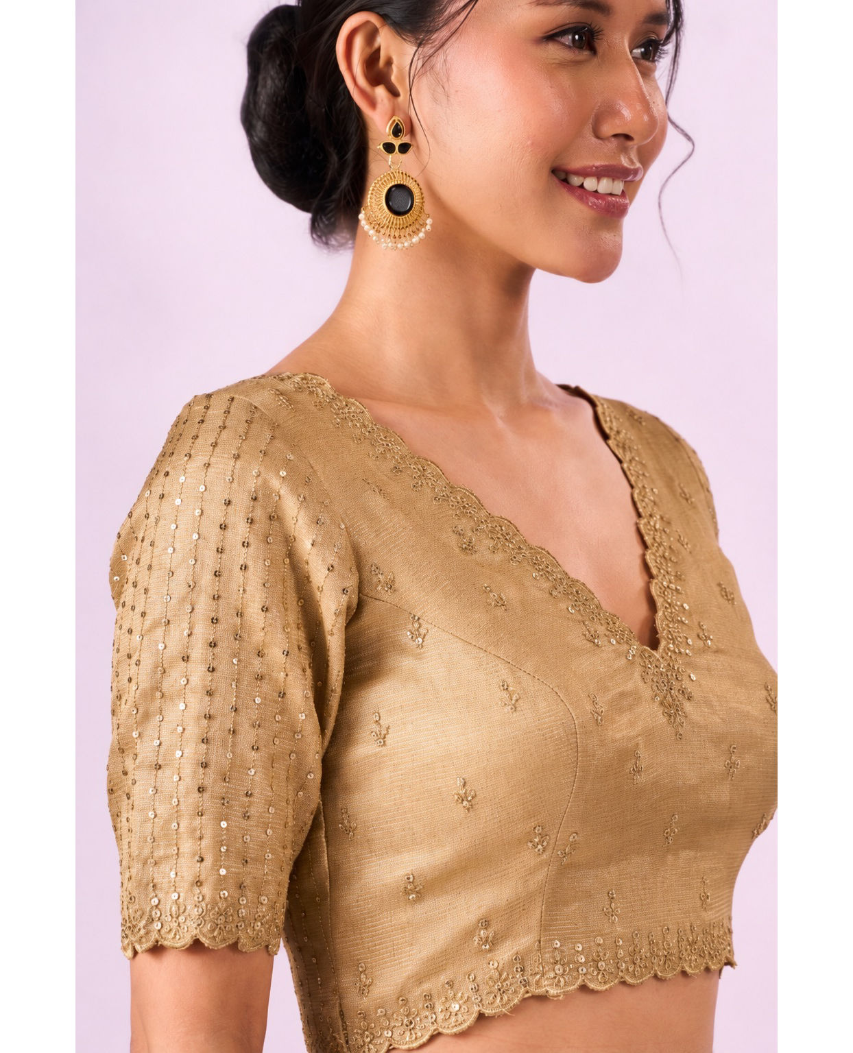 Mohey Women Beige Silk Blouse with Sequin Work