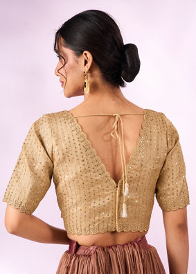 Mohey Women Beige Silk Blouse with Sequin Work