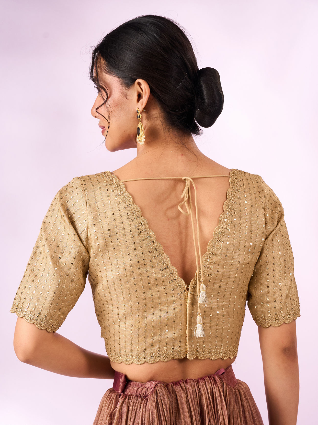 Mohey Women Beige Silk Blouse with Sequin Work